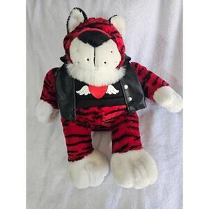 Dan Dee Choice Red Black Tiger Plush Toy Biker Faux Leather Jacket Heart 17"